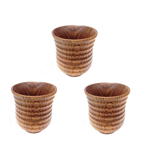 Kitchen Accessories 3pcs 200ml Carved Wood Cup